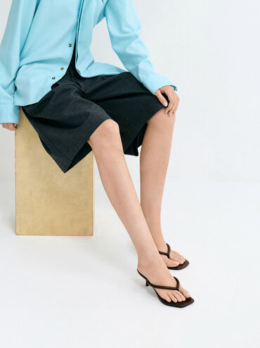 Kitten-Heel Thong Sandals, Maroon, hi-res