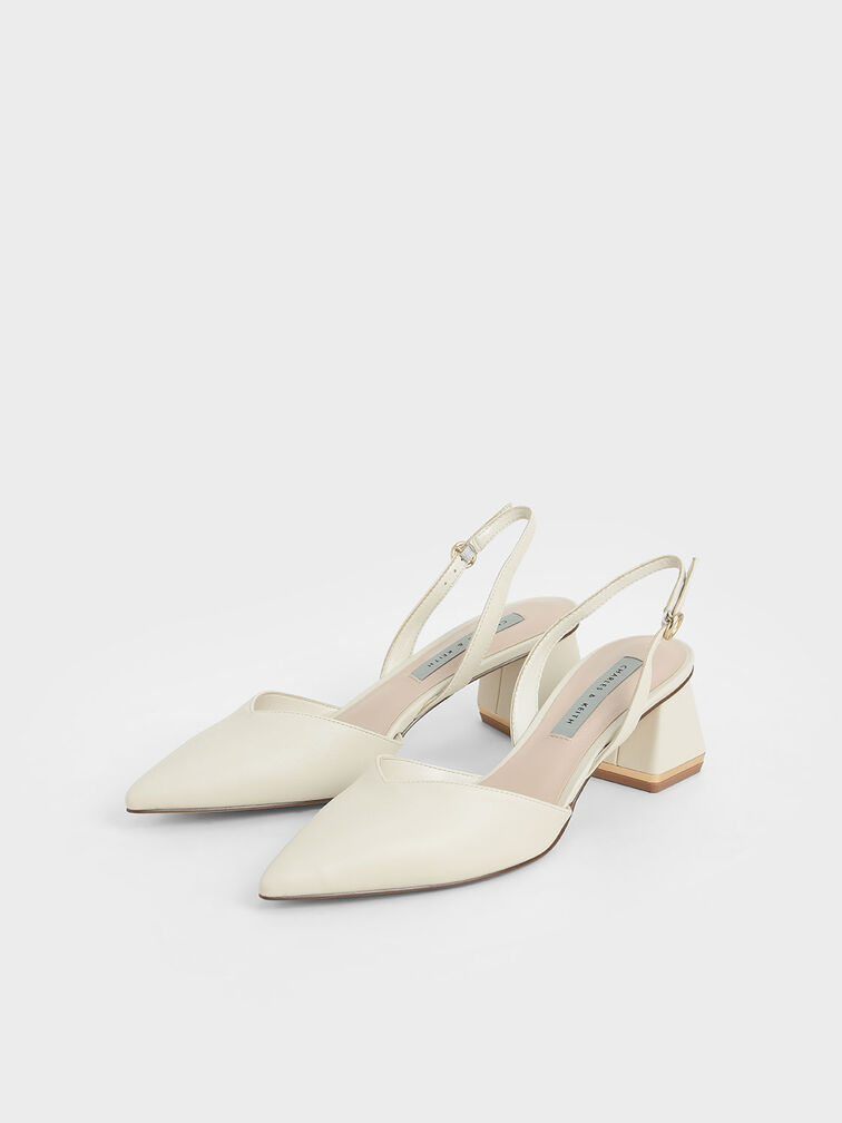 Zapatos destalonados con tacón trapecio, Blanco tiza, hi-res