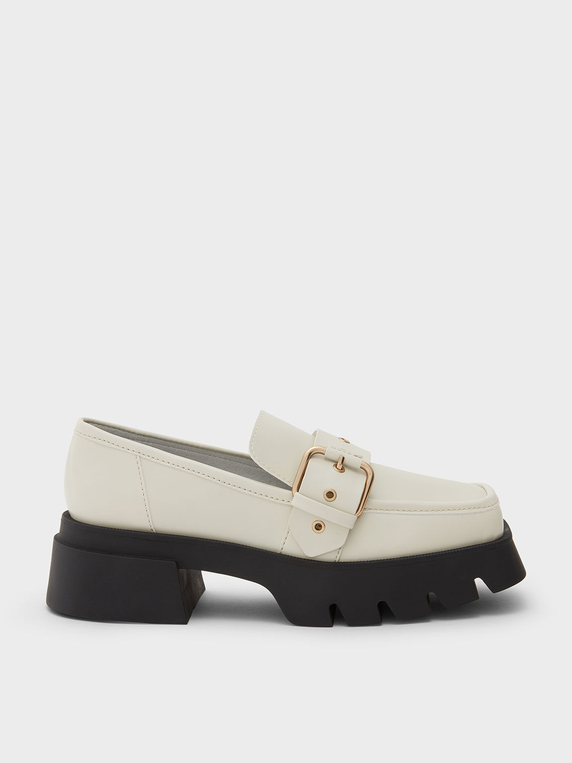 Fay Buckled Chunky Penny Loafers, Chalk, hi-res