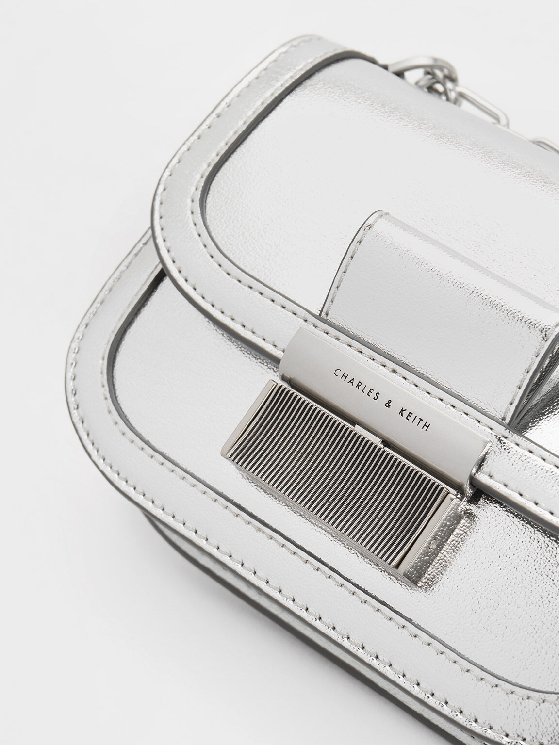 Silver Charlot Metallic Chain Strap Bag - CHARLES & KEITH