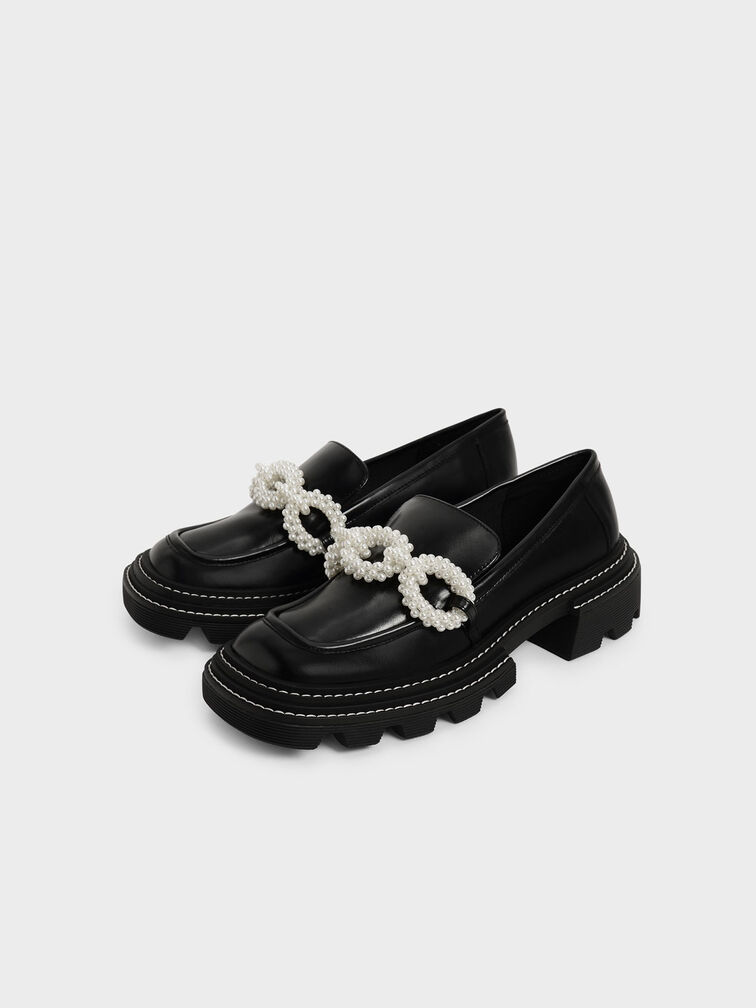 Mocasines con plataforma y cuentas Perline, Negro, hi-res