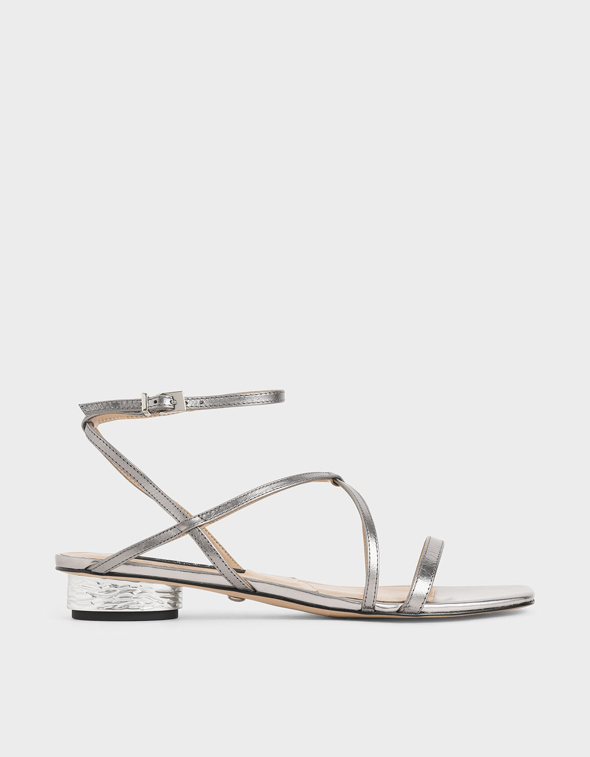 Pewter Leather Strappy Sandals 