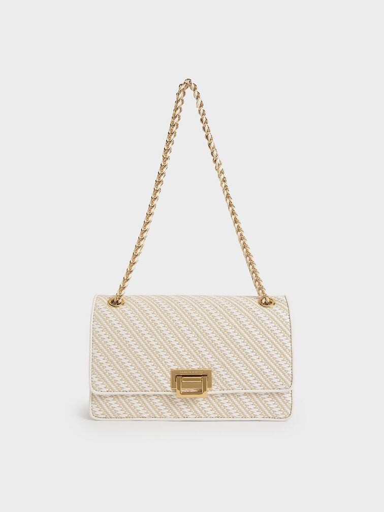 White Chain Handle Shoulder Bag - CHARLES & KEITH PH