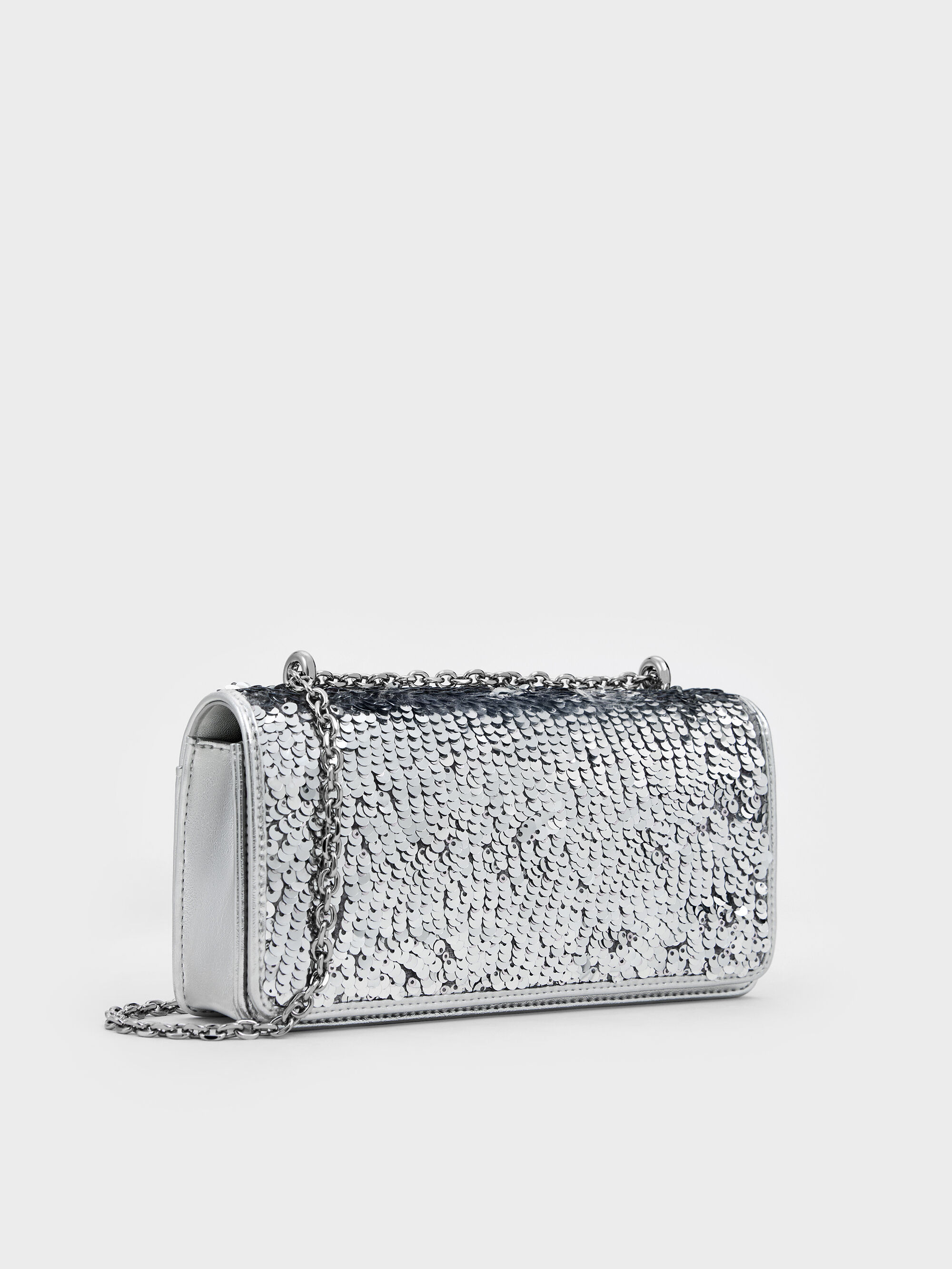 Silver Paffuto Sequinned Wallet On Chain - Silver - Wallets