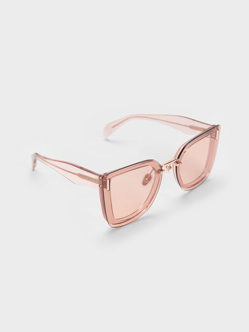 Recycled Acetate Geometric Butterfly Sunglasses, Pink, hi-res