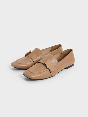 Metallic Accent Penny Loafers, Camel, hi-res