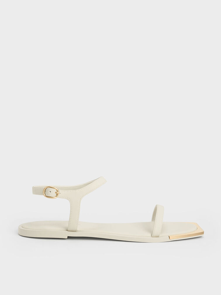 Metallic Square-Toe Sandals, Chalk, hi-res