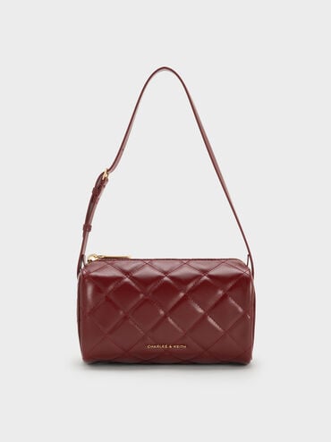 Janie Quilted Shoulder Bag, Burgundy, hi-res