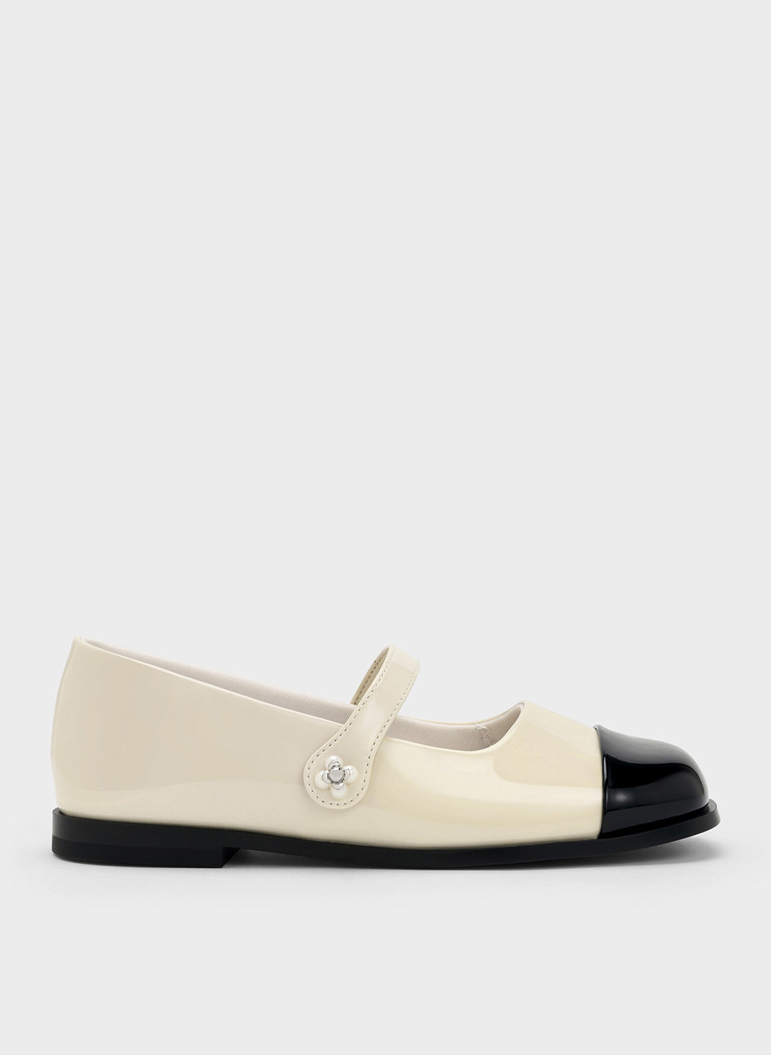 Girls' Patent Cap-Toe Mary Janes, Chalk, hi-res