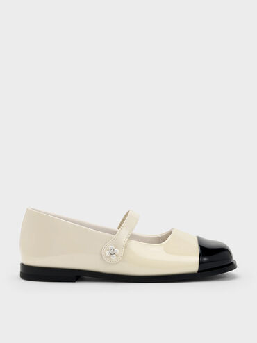 Girls' Patent Cap-Toe Mary Janes, Chalk, hi-res