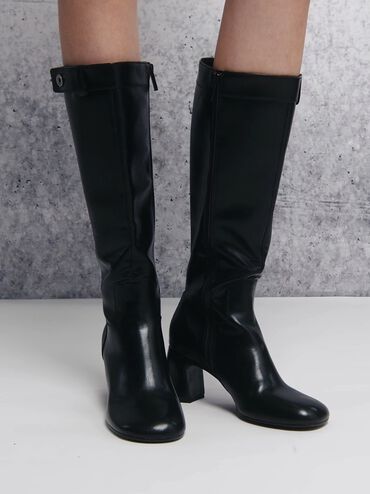 Botas moteras hasta la rodilla con tacÃ³n en bloque, Negro, hi-res