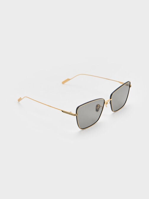 Metallic-Rim Square Sunglasses, Black, hi-res