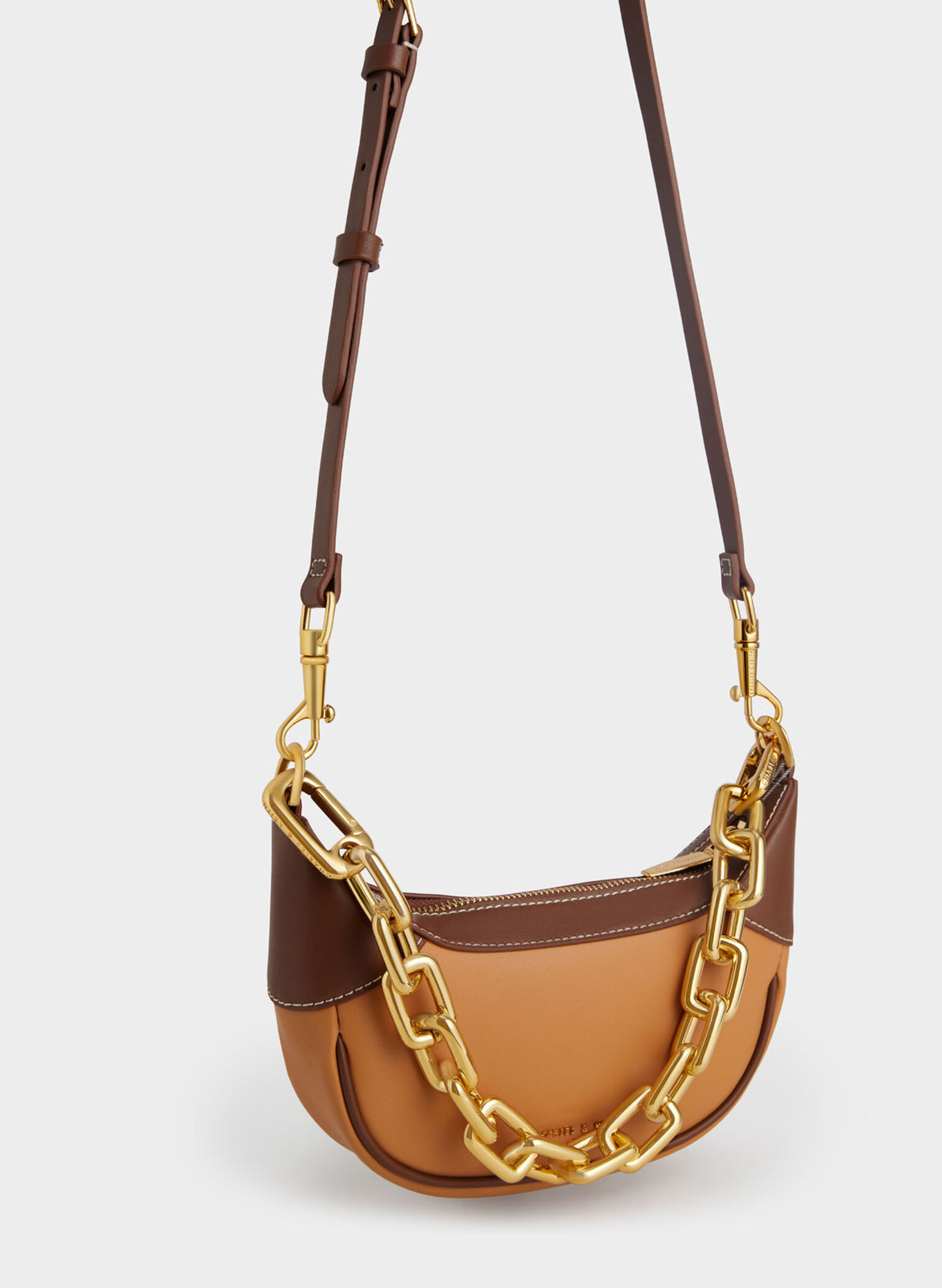 Shalia Chain-Handle Moon Bag, Pumpkin, hi-res