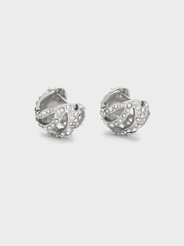 Aine Crystal Sculptural Hoop Earrings, Silver, hi-res