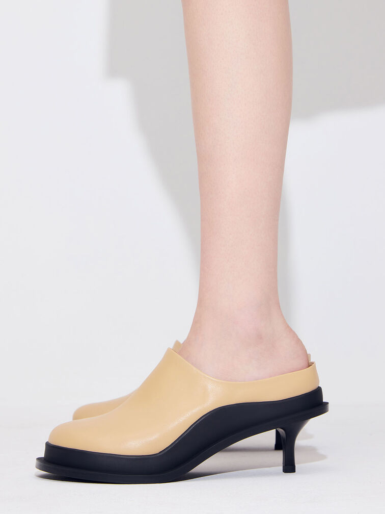 Frida Leather Kitten Heel Mules, Sand, hi-res