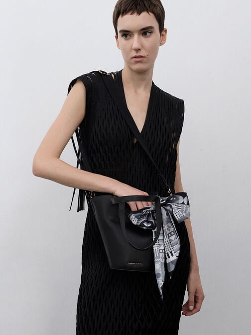 Sianna Scarf-Print Tote Bag, Black, hi-res