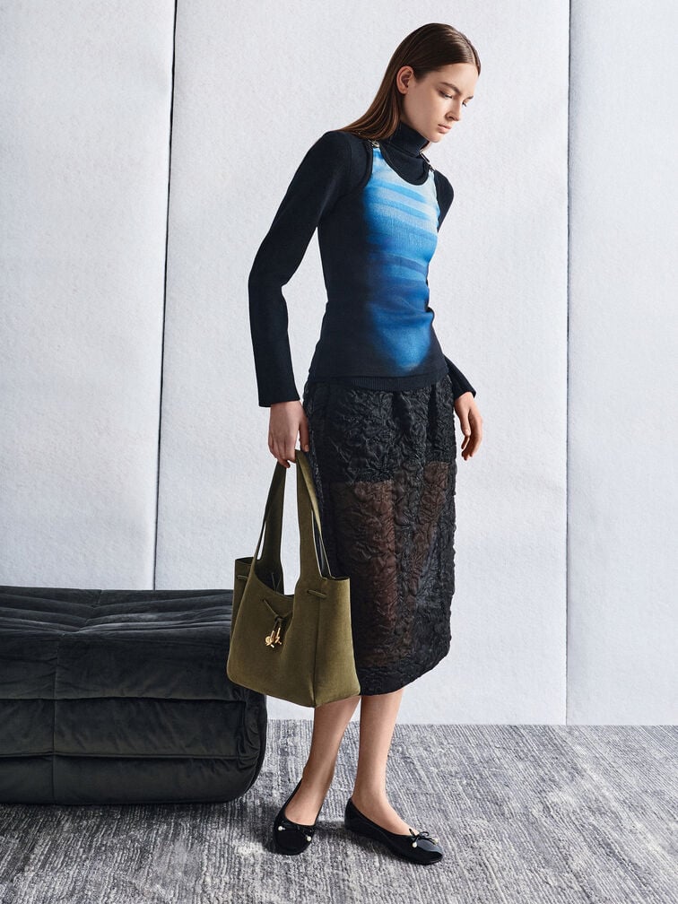 Mila 麂皮扭結托特包, 深橄欖綠, hi-res