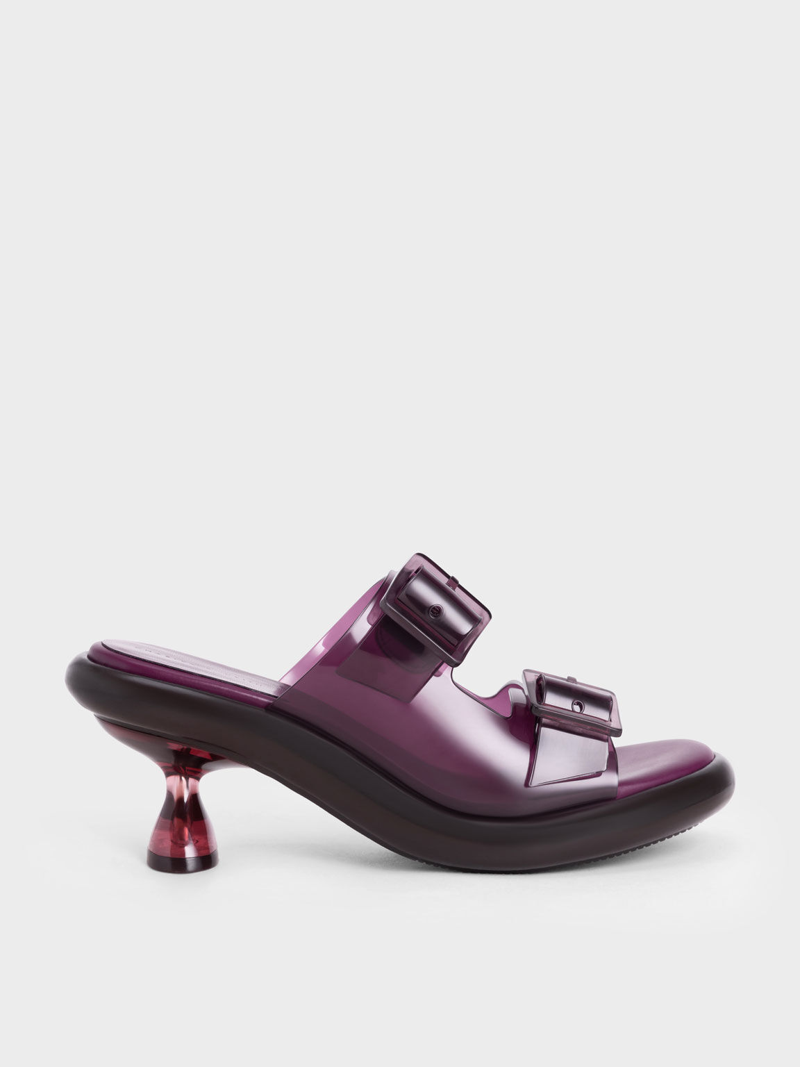Madison Double Buckle See-Through Mules, Purple, hi-res