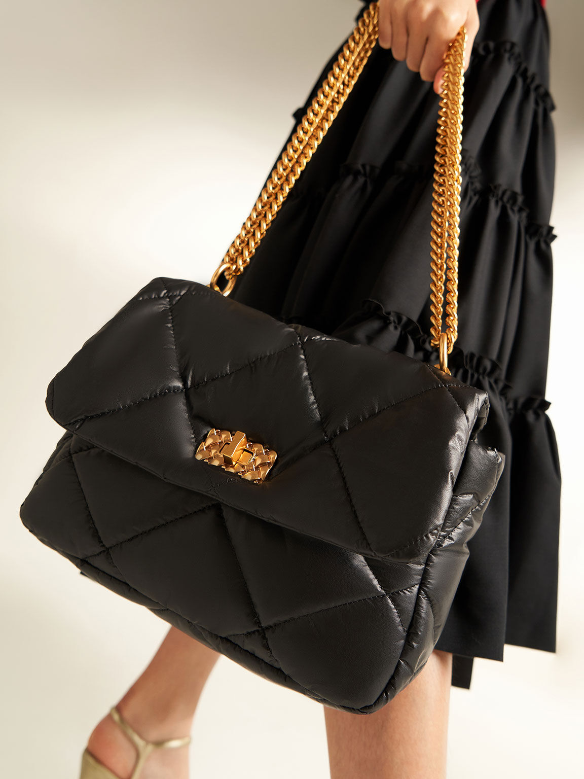 Paffuto Large Padded Shoulder Bag, Black, hi-res