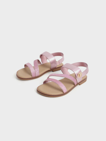 Girls' Yara Glittered Metallic Buckle Sandals, Rose Gold, hi-res