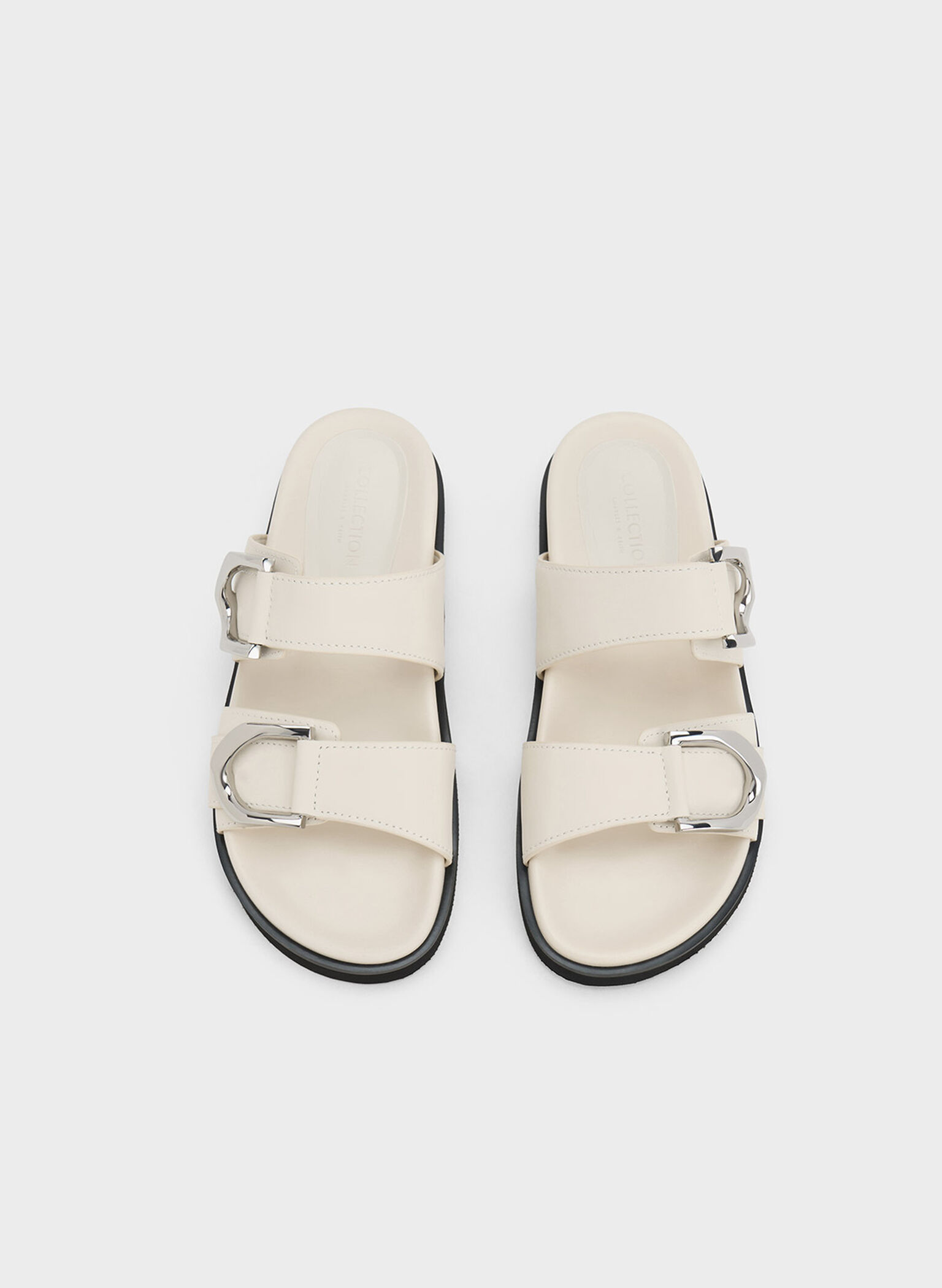 Gabine Buckled Leather Slides, Chalk, hi-res