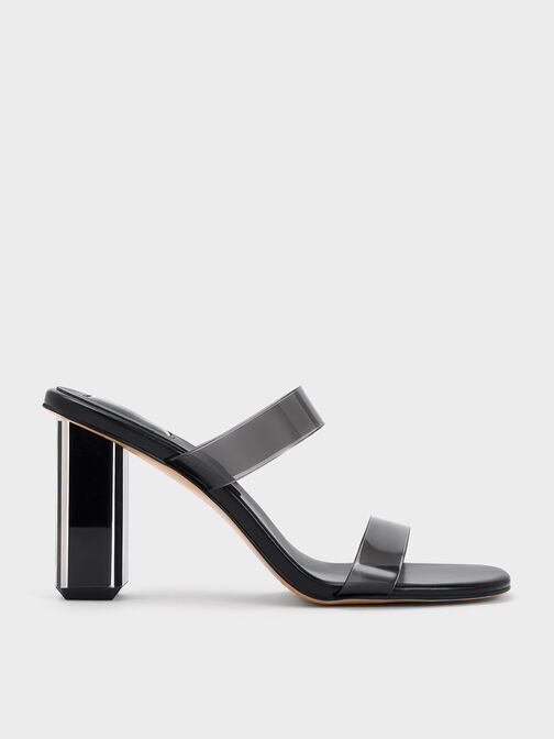 Fia Geometric Heel Mules, Black, hi-res