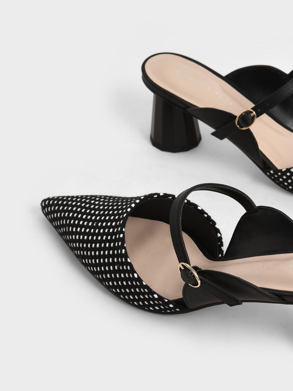 Front Strap Cone-Heel Woven Mules, Multi, hi-res