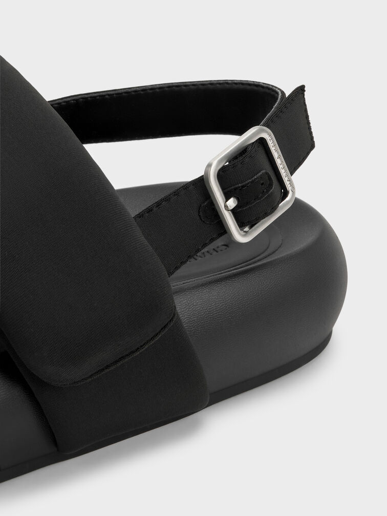 Double-Strap Slingback Sandals, Black Textured, hi-res