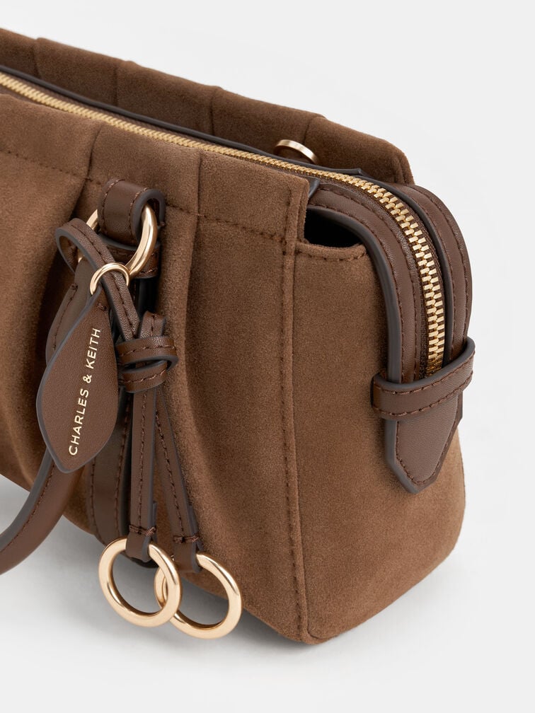 Britton Recycled Suede Ruched Top Handle Tote Bag, Mocha Brown, hi-res