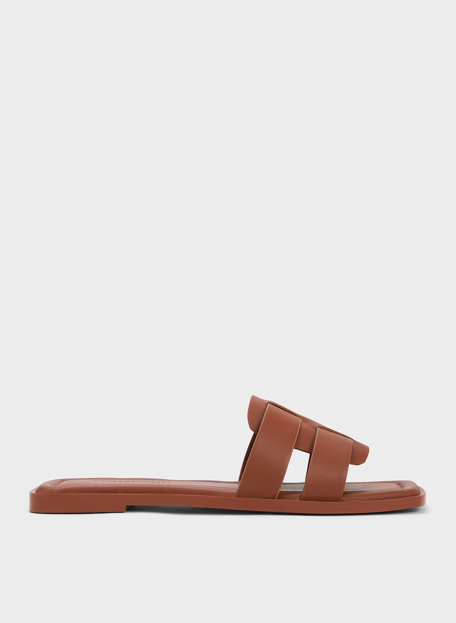 Dark Brown Trichelle Interwoven Leather Slide Sandals - CHARLES & KEITH US