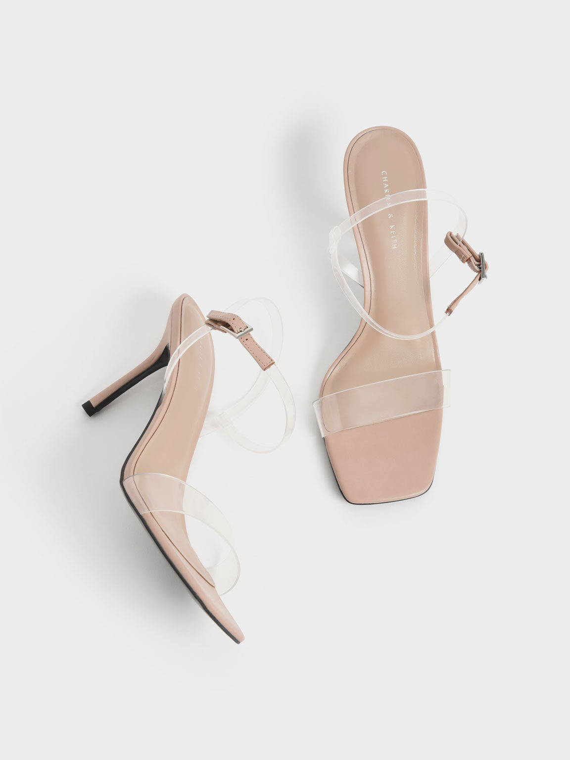 Clear Strap Stiletto Heel Mules, Beige, hi-res