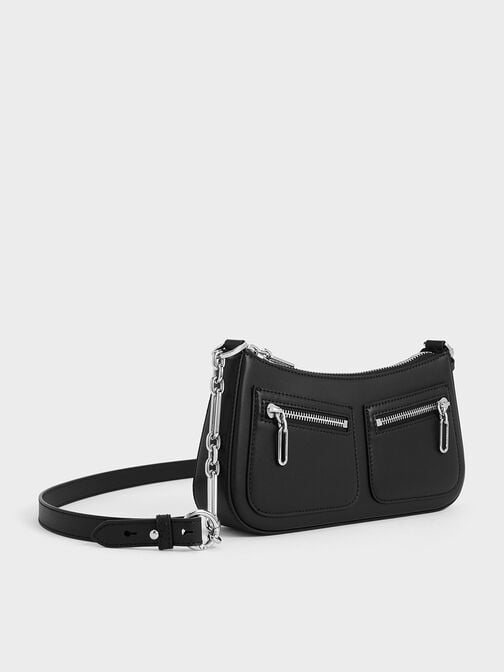Chain-Strap Shoulder Bag, Noir, hi-res