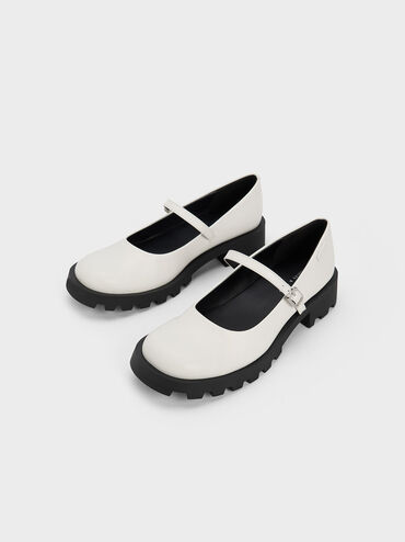 Rounded Square-Toe Mary Janes, White, hi-res