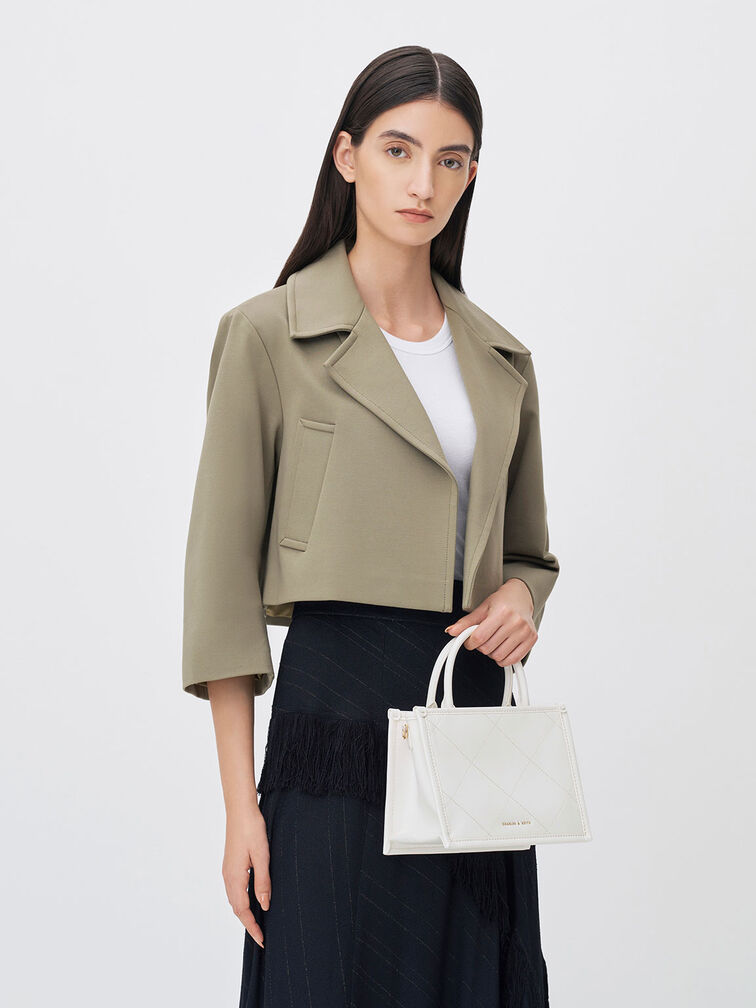 Bolso tote acolchado con doble asa Celia, Blanco, hi-res