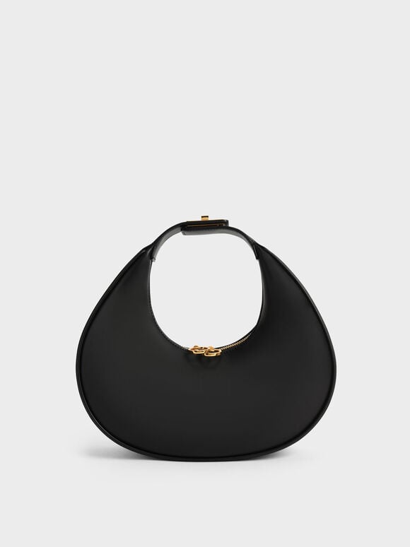Crescent Hobo Bag, Black, hi-res