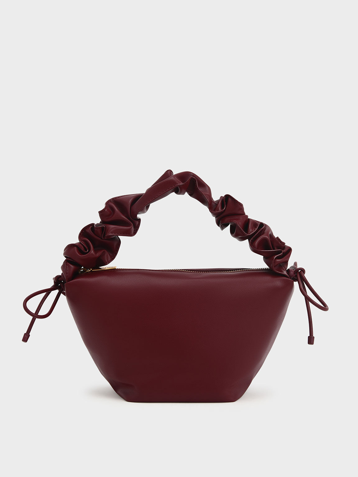 Ruched Handle Hobo Bag, Burgundy, hi-res