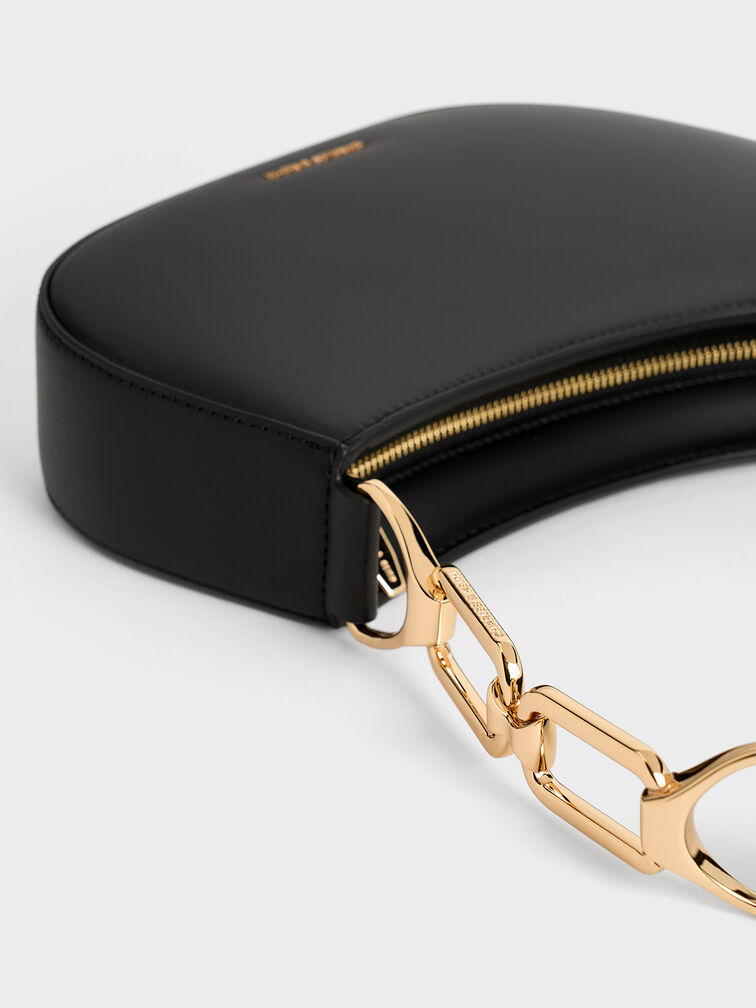 Bolso Agatha con detalles de cadena, Negro, hi-res
