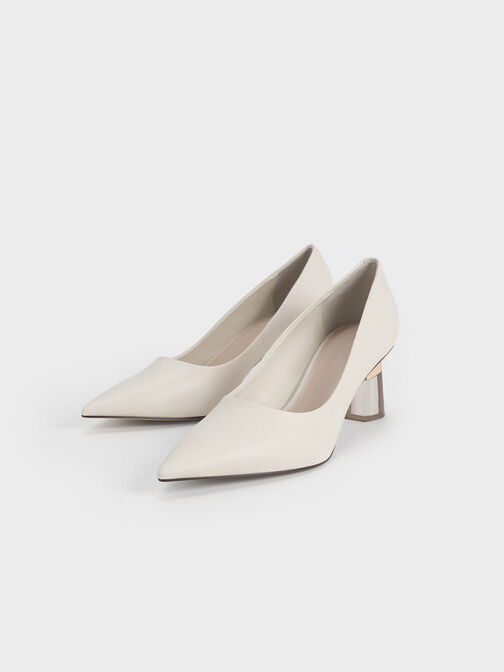 Metallic Accent Clear Heel Pumps, Chalk, hi-res