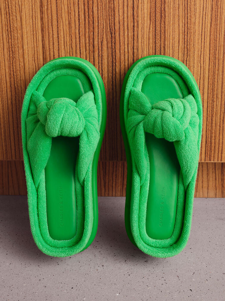 Green Loey Textured Knotted Slides - CHARLES & KEITH SG