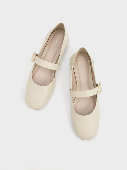 Metallic Accent Mary Jane Ballerina Flats, Chalk, hi-res