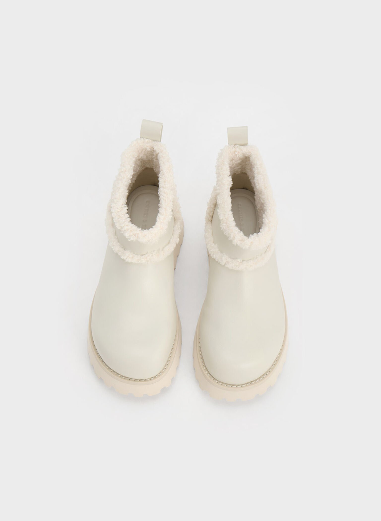 Chalk Fur-Trim Flatform Ankle Boots - CHARLES & KEITH MY