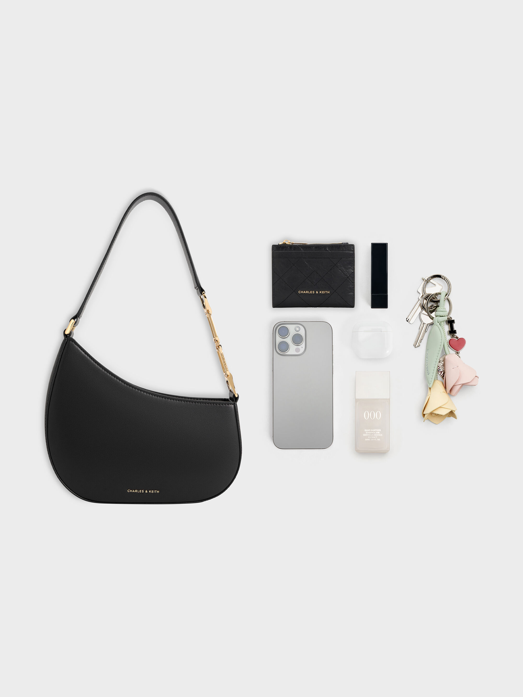 Black Agatha Chain-Accent Shoulder Bag - Black - CHARLES & KEITH US