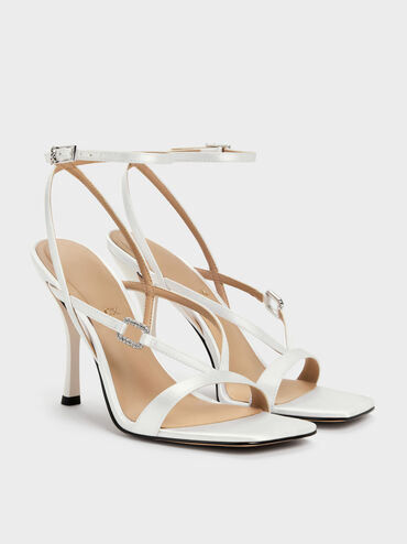 Sandalias de tac&oacute;n con hebilla de cristal, Blanco, hi-res