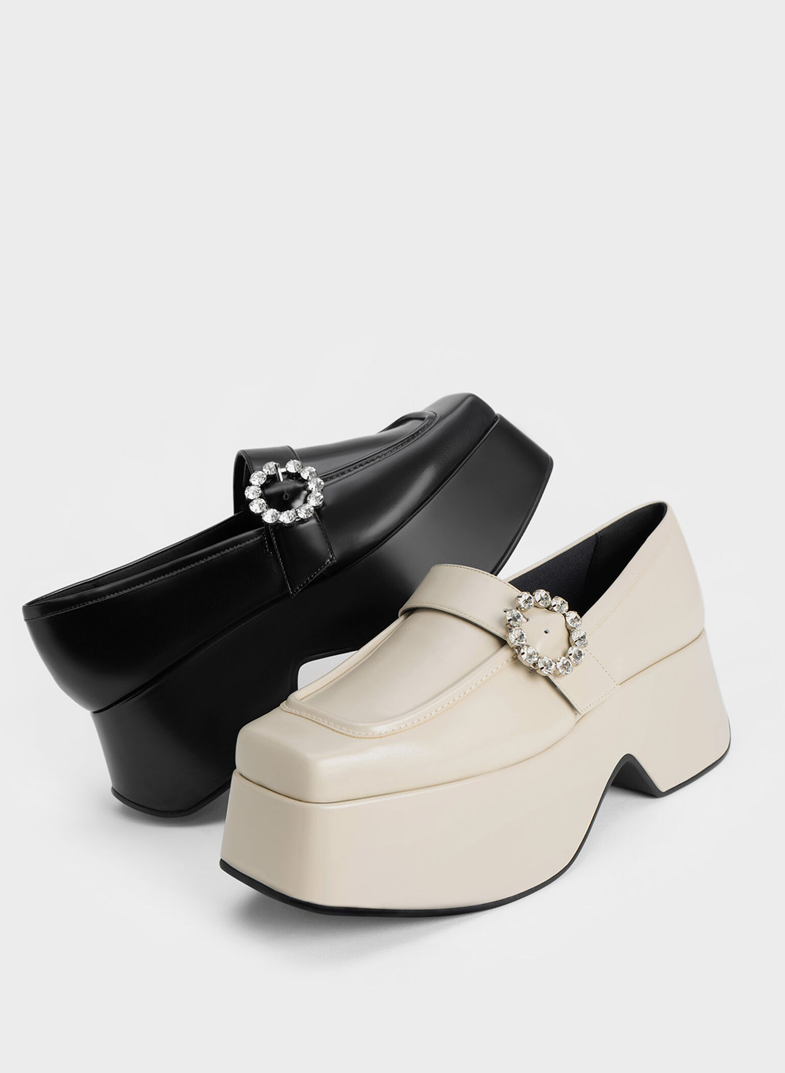Gem-Embellished Chunky Platform Loafers, Black, hi-res