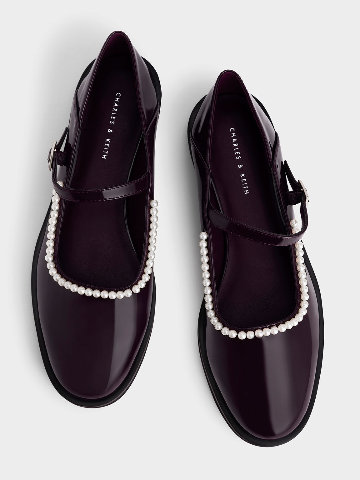 Patent Beaded Mary Janes, Maroon, hi-res