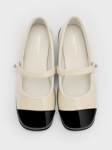 Girls' Patent Cap-Toe Mary Janes, Chalk, hi-res