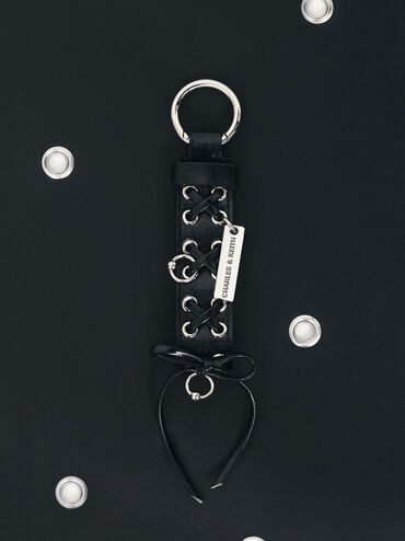 Breloque sac à lacets et œillets, Noir, hi-res