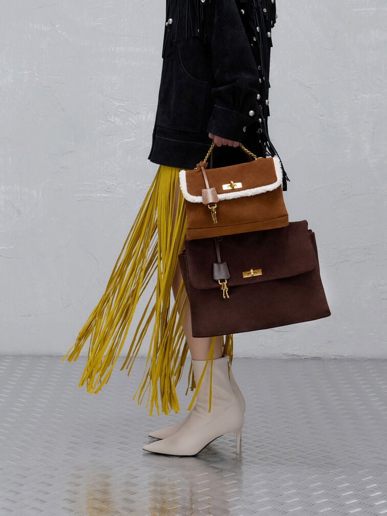 Sacoche en cuir suédé recyclé Kerry, Espresso Brown, hi-res