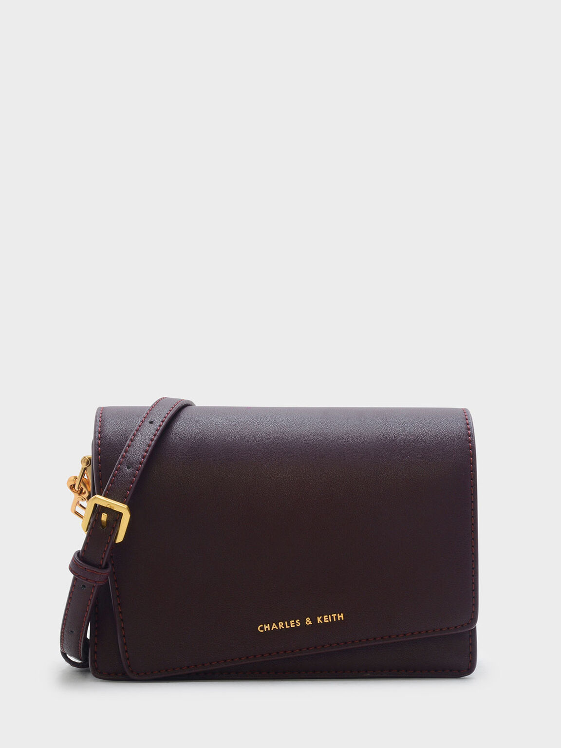 Burgundy Asymmetric Front Flap Bag Charles Keith Sg