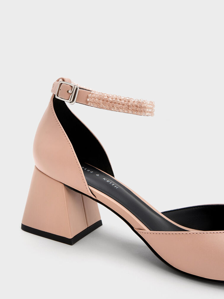 Beaded Ankle-Strap D'Orsay Pumps, Nude, hi-res